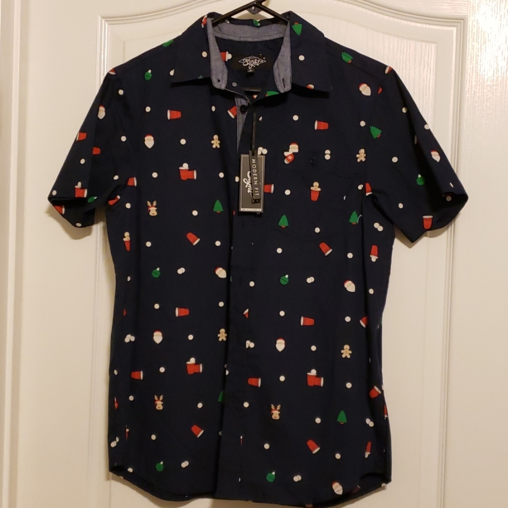 Eighty Eight Men's Button Down Xmas Beer Pong